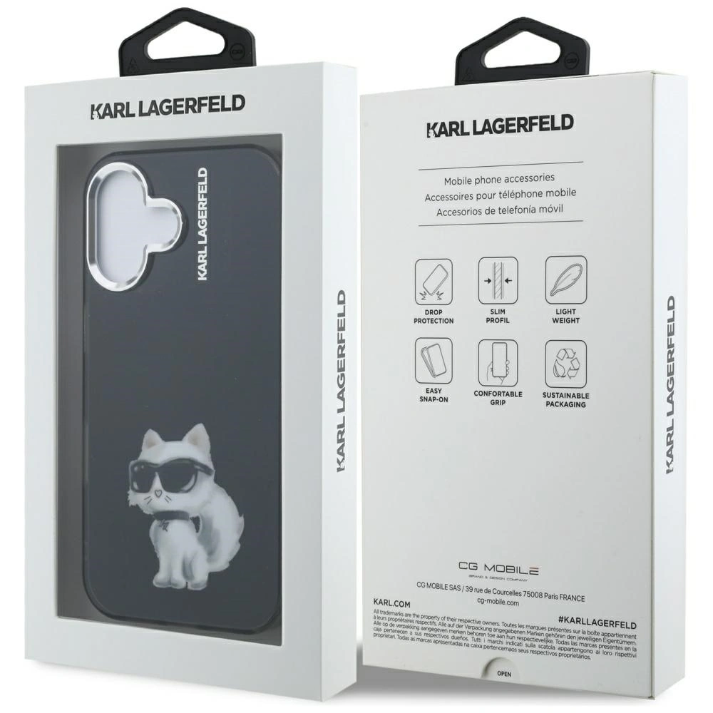 Etui Karl Lagerfeld IML Aquarelle Choupette & Logo do Apple iPhone 16 czarny