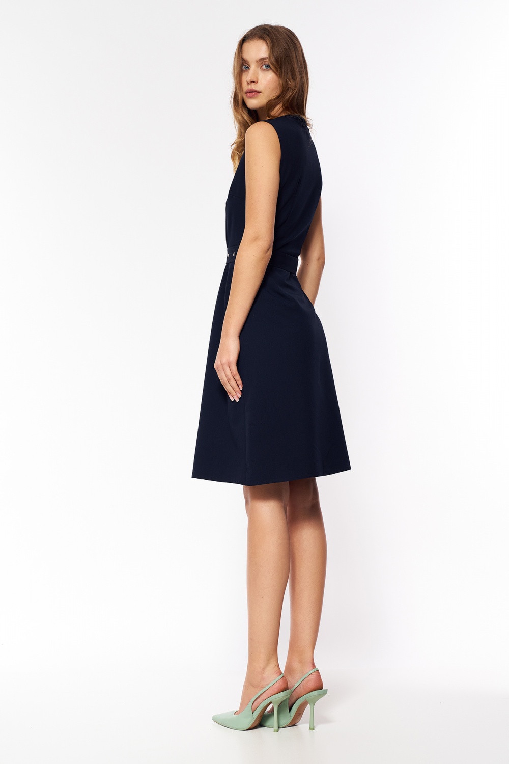 Sukienka Granatowa elegancka sukienka bez rękawów S200 Navy - Nife Granatowy Damska