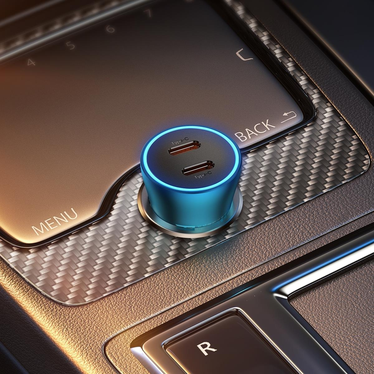 Baseus Golden Contactor Pro car charger 2x USB-C 40W blue