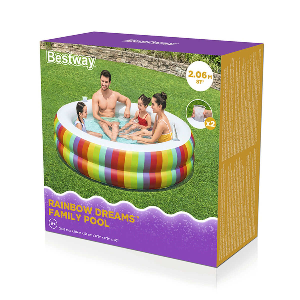 Inflatable Paddling Pool for Children Bestway 206 x 206 x 51 cm Rainbow