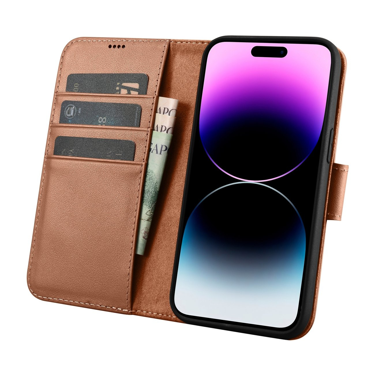 iCarer Wallet Anti-RFID 2in1 Apple iPhone 14 Pro brown