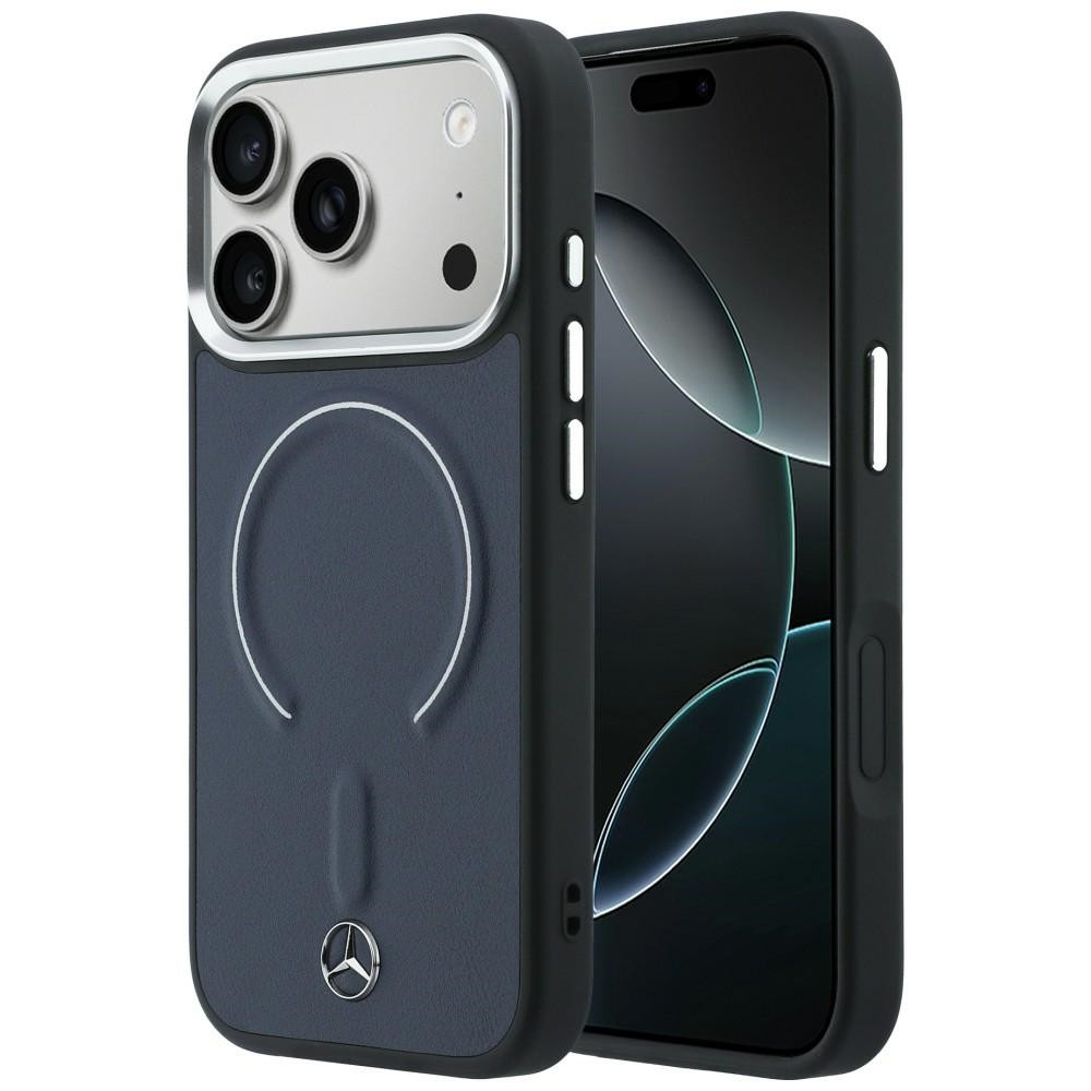 Etui Mercedes Leather 3D MagSafe do Apple iPhone 17 Pro granatowy