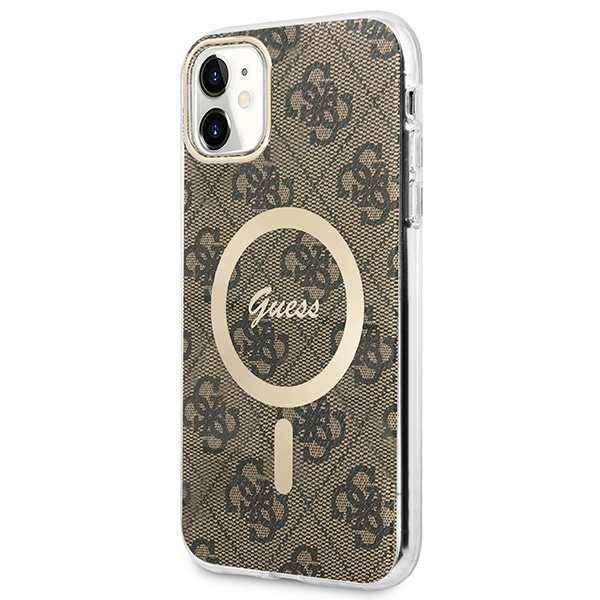 Guess GUBPN61H4EACSW Case + Wireless Charger Apple iPhone 11 brown hard case 4G Print MagSafe