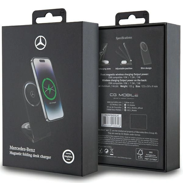 Mercedes MEMFBGSLK foldable 2-in-1 wireless charger 15W Silver Star MagSafe black