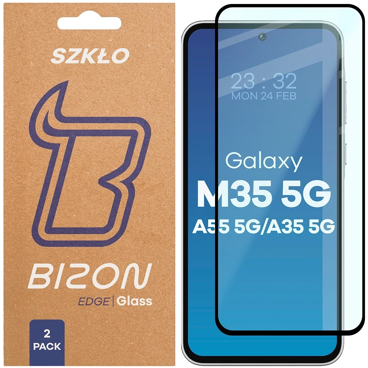 Szkło hartowane Bizon Glass Edge Duo do Samsung Galaxy M35 5G / A35 5G / A55 5G czarna ramka [2 PACK]