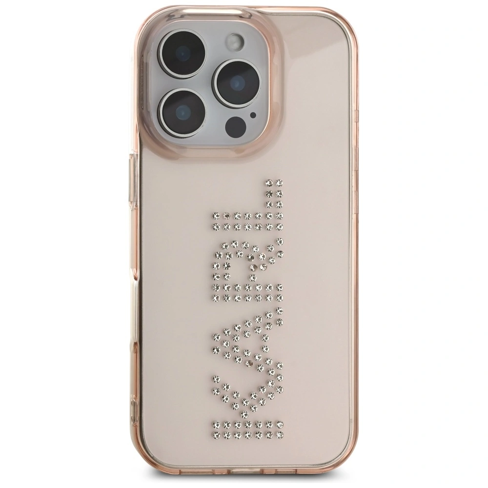Etui Karl Lagerfeld IML Rhinestones Logo do Apple iPhone 16 Pro różowy