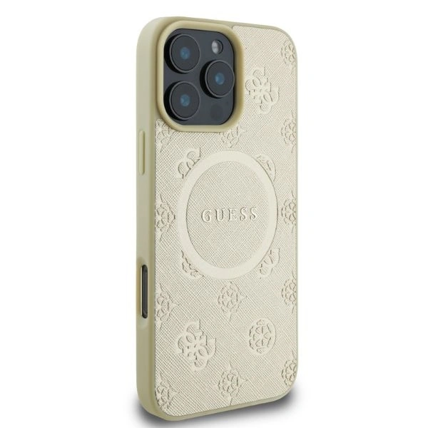 Case Guess GUHMP16LPSAPSMED Apple iPhone 16 Pro hardcase Saffiano Peony Classic Logo MagSafe gold