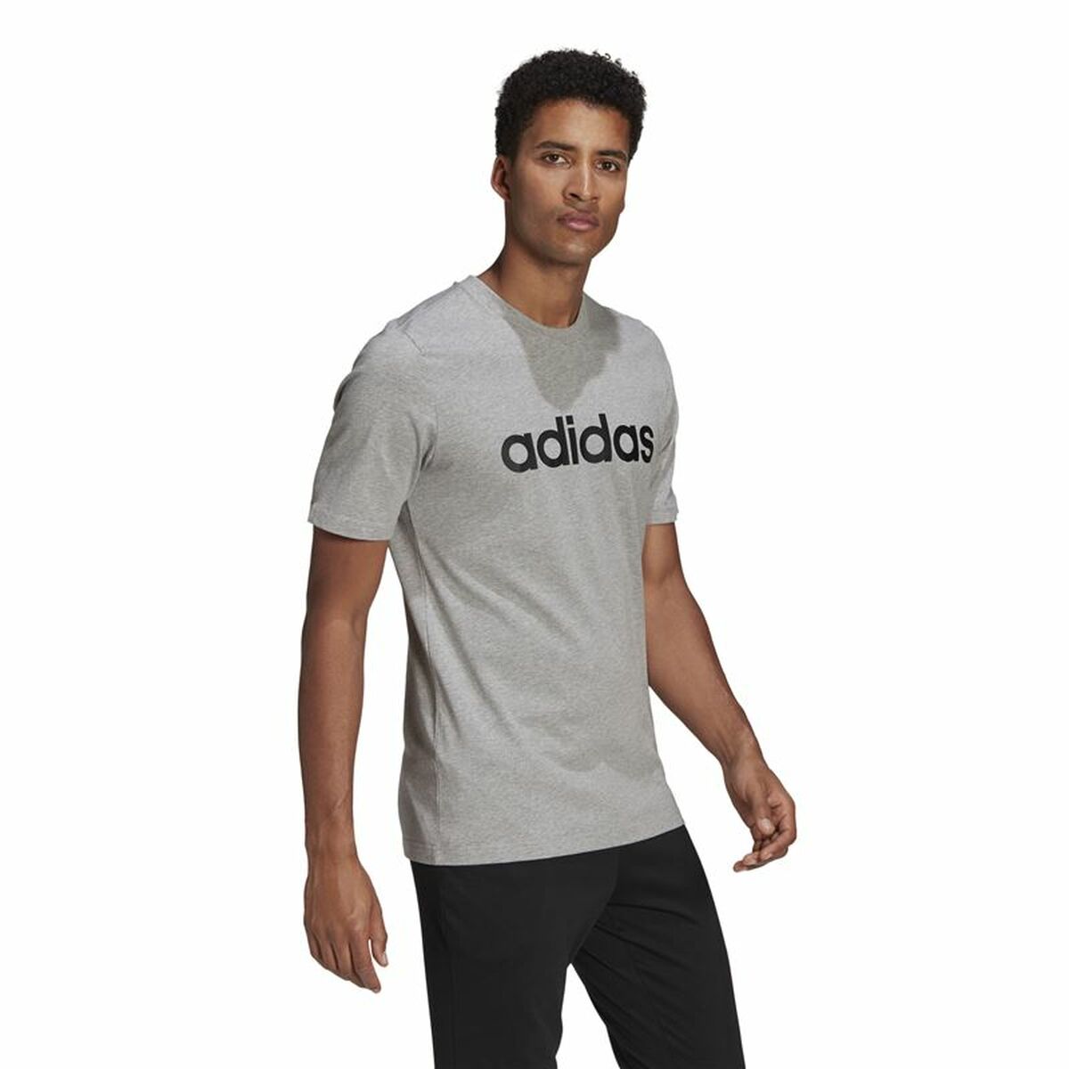 Men’s Short Sleeve T-Shirt Adidas Embroidered Linear Logo Grey