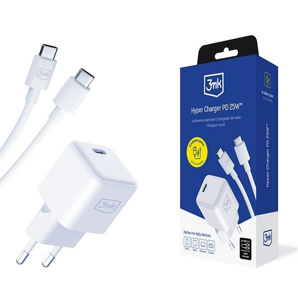 3MK Hyper Charger PD 25W white + USB-C / USB-C cable