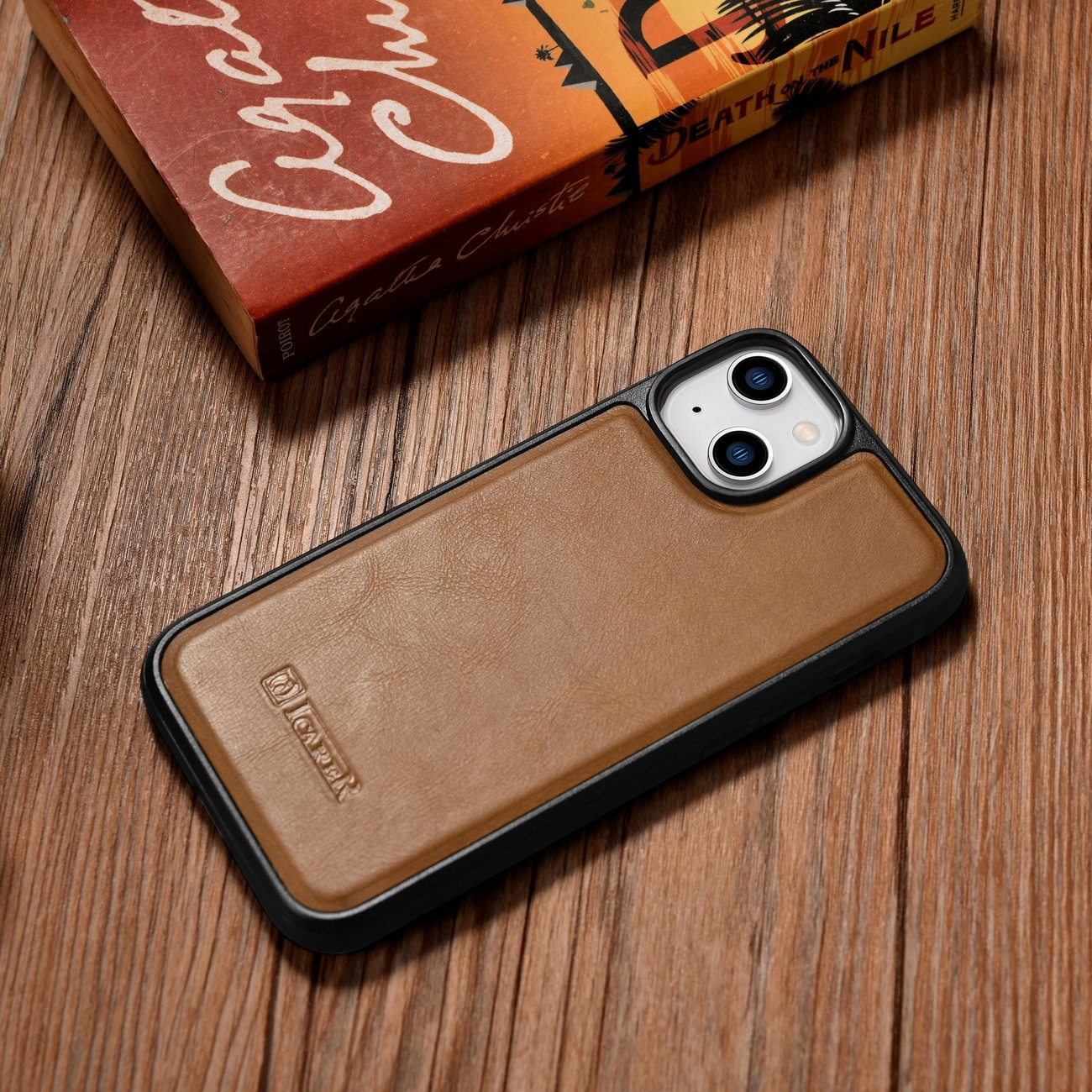 iCarer Leather Oil Wax MagSafe Apple iPhone 14 light brown