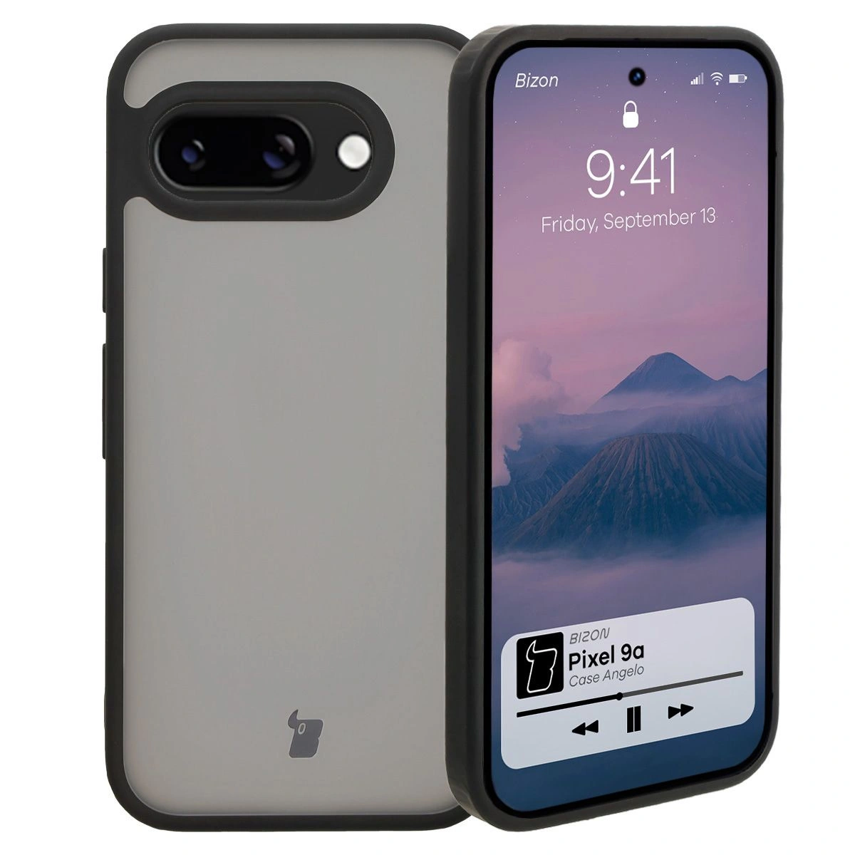 Bizon Case Angelo Google Pixel 9a smoky with a black frame