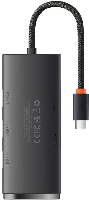 Hub 4in1 Baseus Lite Series USB-C - 4x USB 3.0 + USB-C, 25cm (black)