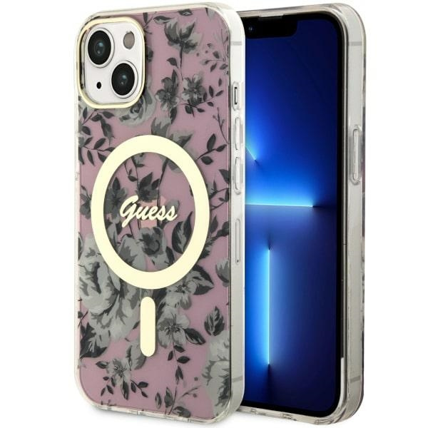 Guess GUHMP14MHCFWSP Apple iPhone 14 Plus pink hardcase Flower MagSafe