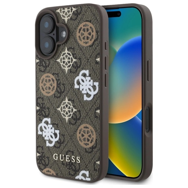 Guess GUHMP16SP4PWPW Apple iPhone 16 hardcase Peony On 4G Background MagSafe brown