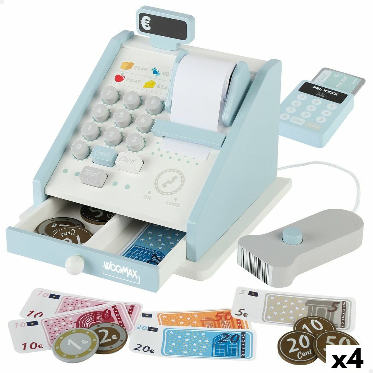 Kasa fiskalna dla dzieci Woomax 18 Części 18 x 15 x 18 cm 4 Sztuk