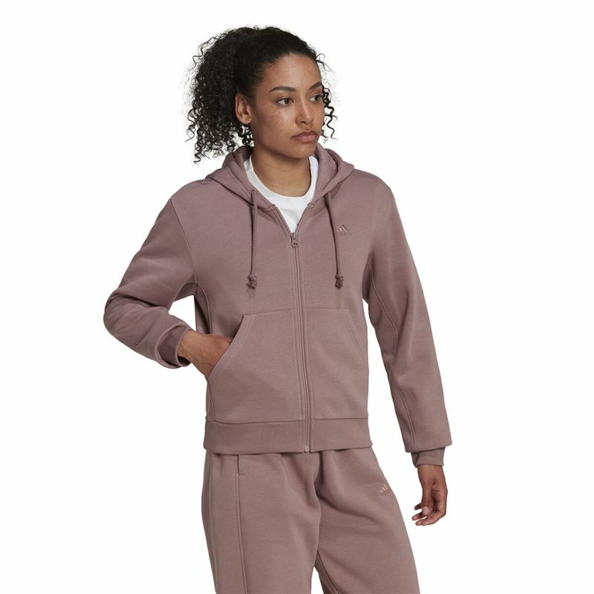 Women’s Zipped Hoodie Adidas ALL SZN Fleece Coffee Multicolour