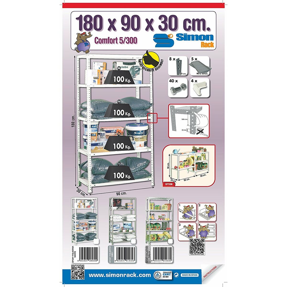 Regał Simon Rack Comfort 5/300 Metal 5 Półki 500 kg (180 x 90 x 30 cm)