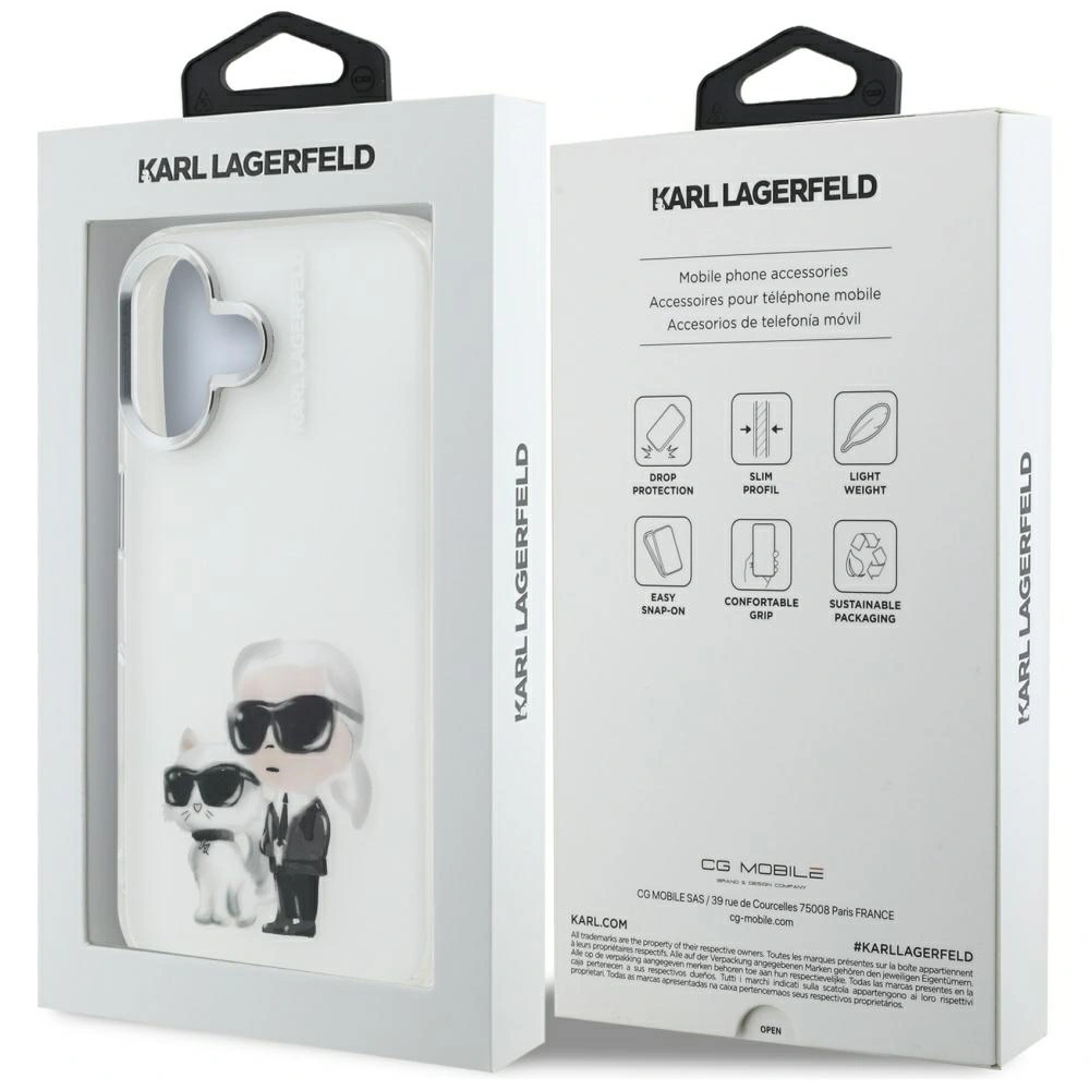 Etui Karl Lagerfeld IML Aquarelle Karl & Choupette & Logo do Apple iPhone 16 biały
