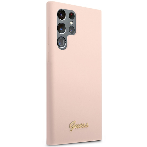 Guess GUHCS23LLSLMGPP Samsung Galaxy S23 Ultra pink hardcase Silicone Script Metal Logo