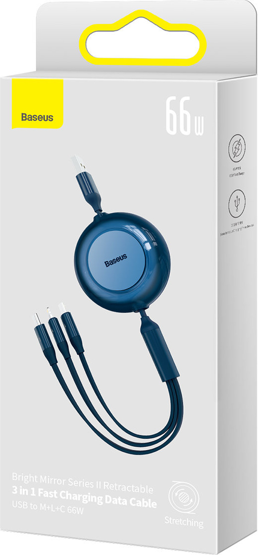 Baseus Bright Mirror 2 retractable cable 3in1 USB Type A - micro USB + Lightning + USB Type C 66W 1.1m blue