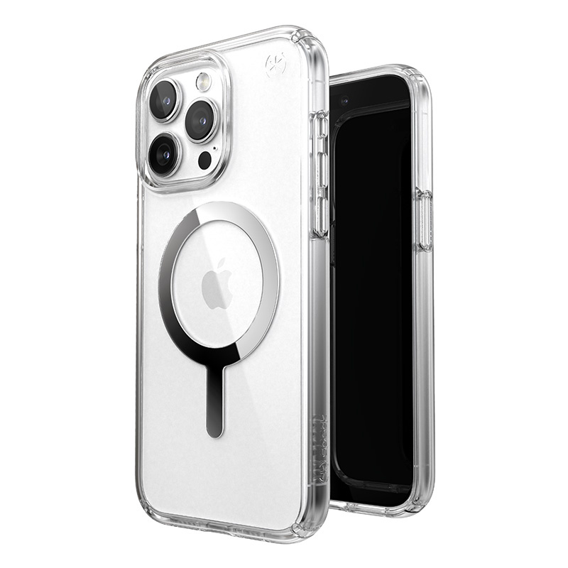 Speck Presidio Perfect-Clear MagSafe Apple iPhone 15 Pro (Clear/Chrome Finish/Serene Silver)