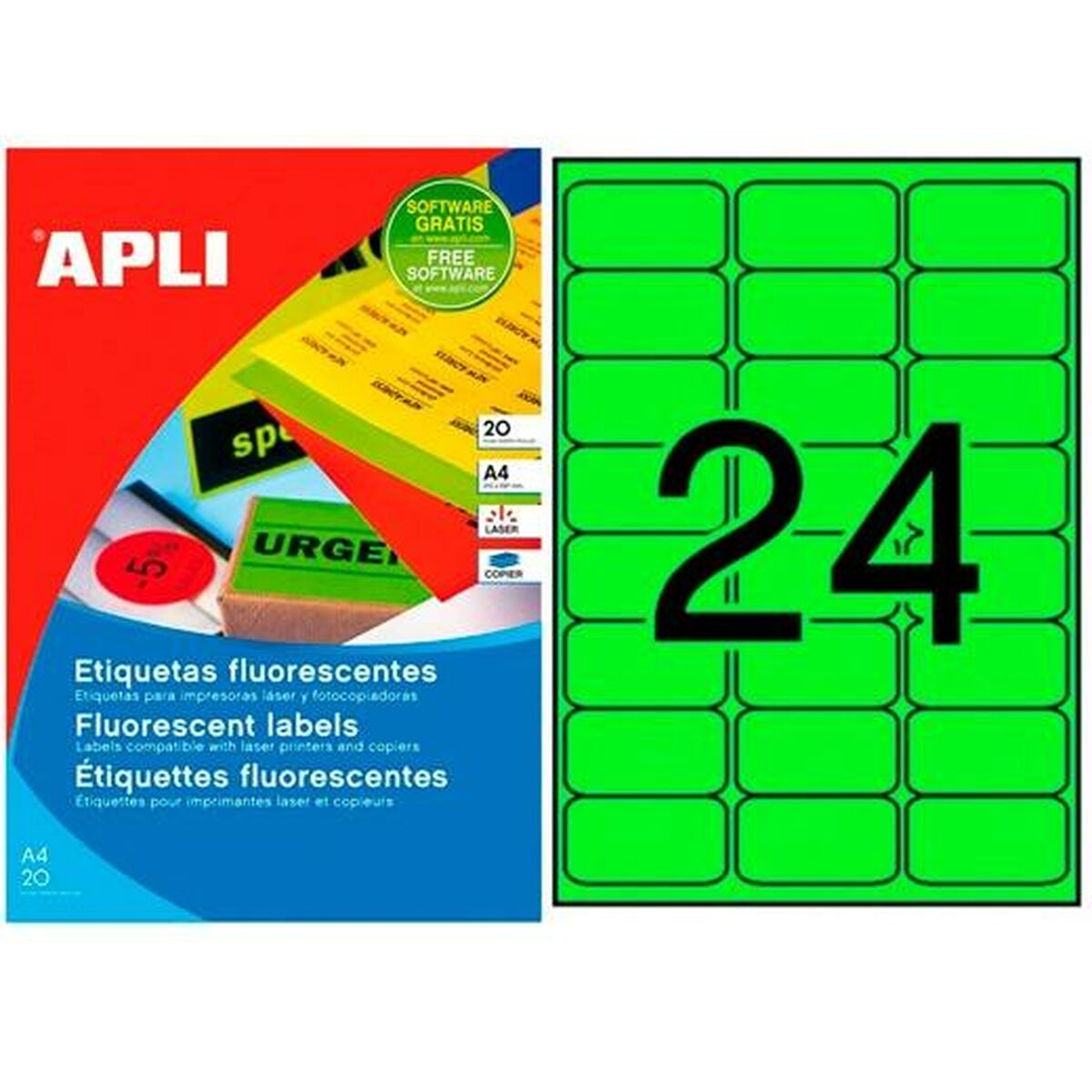 Adhesives/Labels Apli 64 x 33,9 mm Green A4 20 Sheets