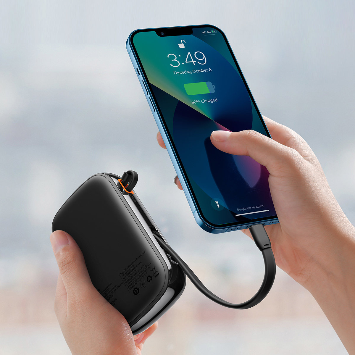 Baseus Qpow Digital Display power bank with fast charging 20000mAh 20W QC/PD/SCP/FCP with built-in Lightning cable black
