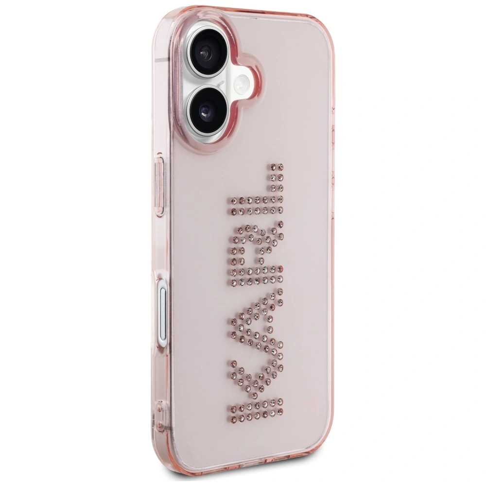 Etui Karl Lagerfeld IML Rhinestones Logo do Apple iPhone 16 różowy