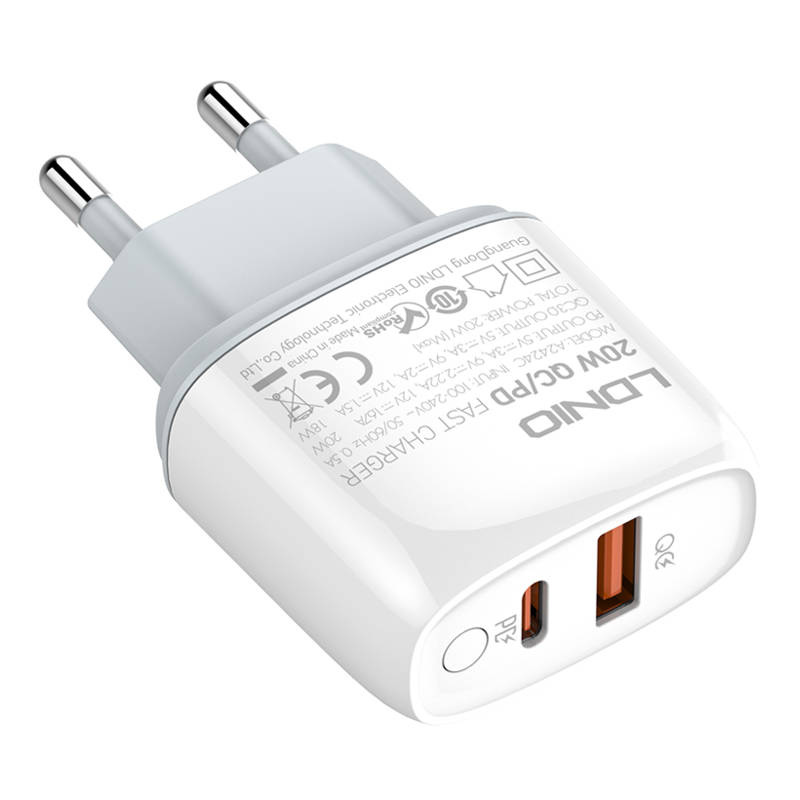 LDNIO A2424C USB, USB-C 20W network charger + microUSB cable