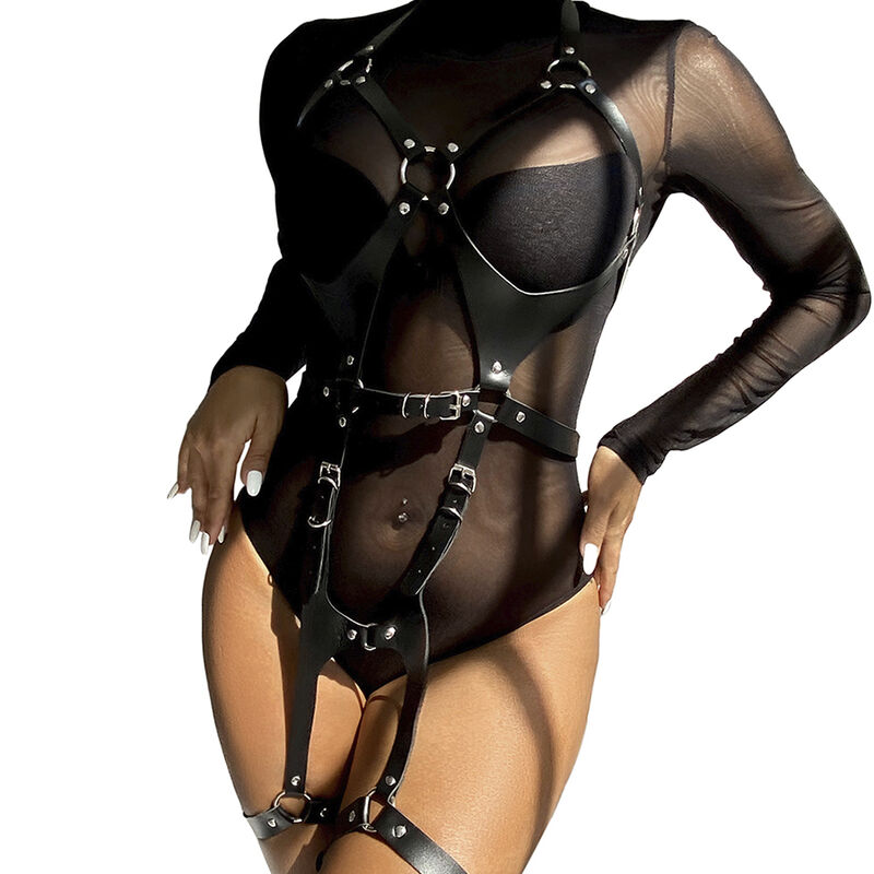 SUBBLIME - FULL BODY HARNESS WITH LEATHER BUCKLES BLACK ONE SIZE