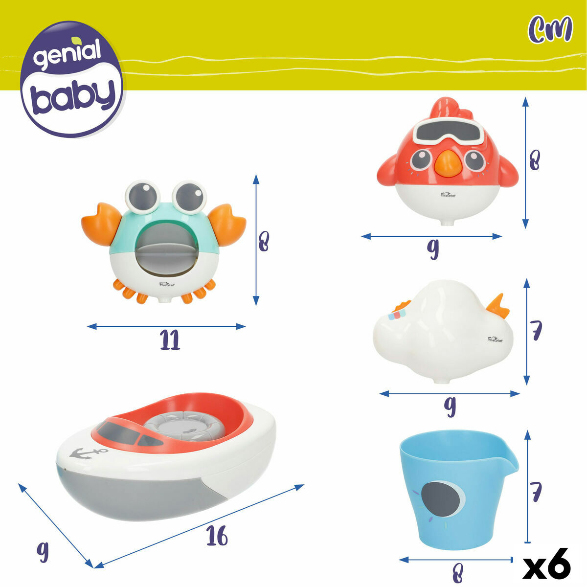 Bath Toy Colorbaby 16 x 6,5 x 9 cm 6 Units