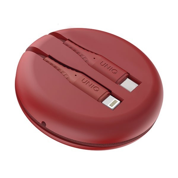 UNIQ Cable Retractable MFI Halo USB-C-Lightning 18W nylonowy zwijany 1,2m carmine red