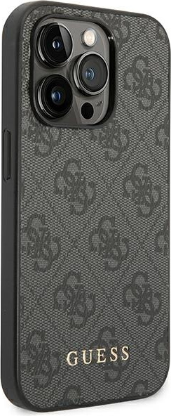 Guess GUHCP14LG4GFGR Apple iPhone 14 Pro grey hard case 4G Metal Gold Logo