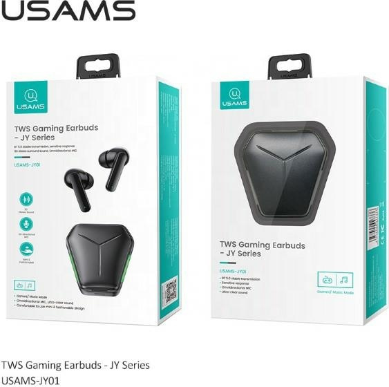 USAMS Earphones Bluetooth 5.0 TWS JY series Gaming earbuds black BHUJY01