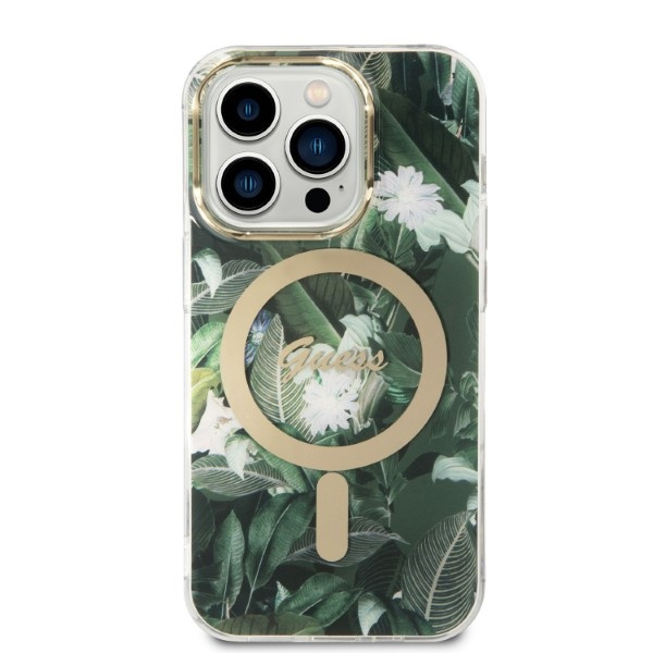 Guess GUBPP14LHJEACSA Case + Wireless Charger Apple iPhone 14 Pro green hard case Jungle MagSafe