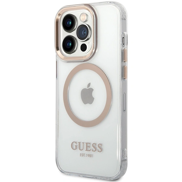 Guess GUHMP15SHTRMD Apple iPhone 15 / 14 / 13 hardcase Metal Outline Magsafe gold