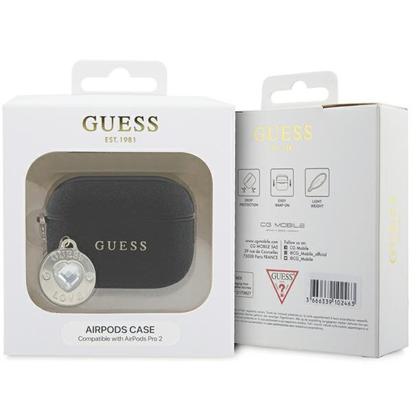 Guess GUAP2PGEHCDK AirPods Pro 2 cover Fixed Glitter Heart Diamond Charm black