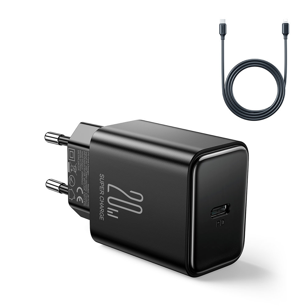 Joyroom JR-TCF06 Wall Charger USB-C 20W PD + USB-C/Lightning Cable black