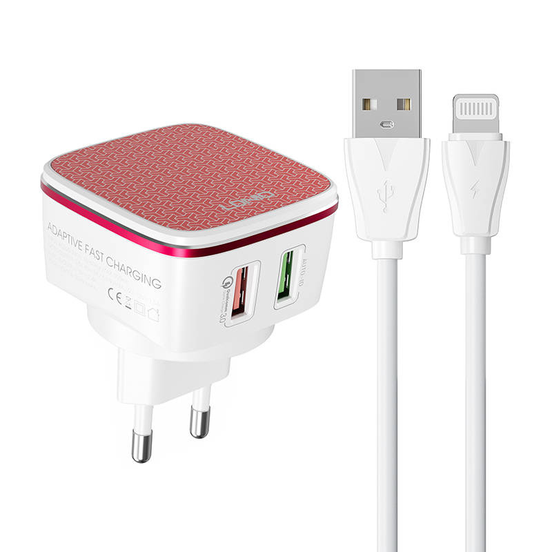 LDNIO A2405Q Wall Charger 2xUSB-A + Lightning cable