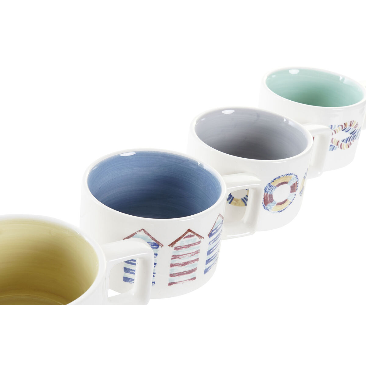 Piece Coffee Cup Set DKD Home Decor Blue Metal Multicolour 260 ml 4 Pieces Dolomite