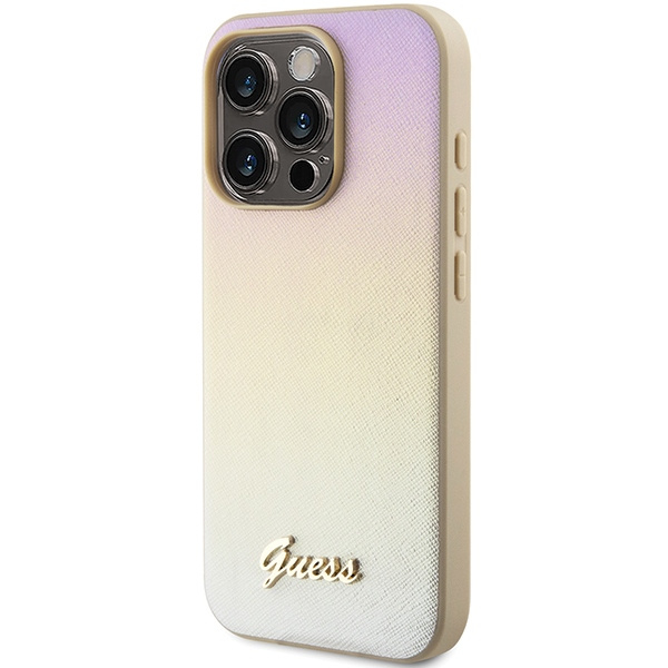 Guess GUHCP15LPSAIRSD Apple iPhone 15 Pro hardcase Saffiano Iridescent Script gold
