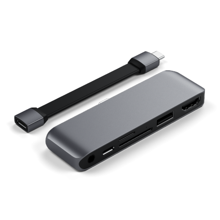 Satechi Hub USB-C (USB-C 60W, 4K HDMI, USB-A, card reader micro/SD, jack port) (space gray)