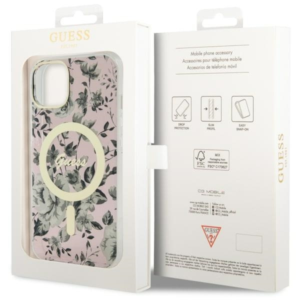 Guess GUHMP14MHCFWSP Apple iPhone 14 Plus pink hardcase Flower MagSafe