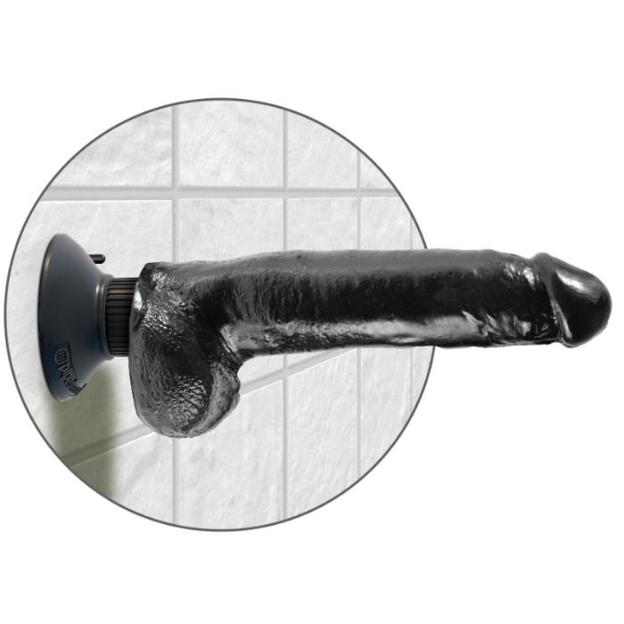 KING COCK 23 CM VIBRATING COCK WITH BALLS BLACK