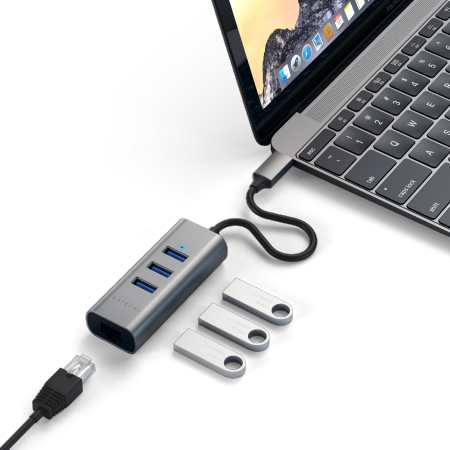 Satechi Aluminium Hub 2in1 USB-C / 3xUSB-A, Ethernet space gray