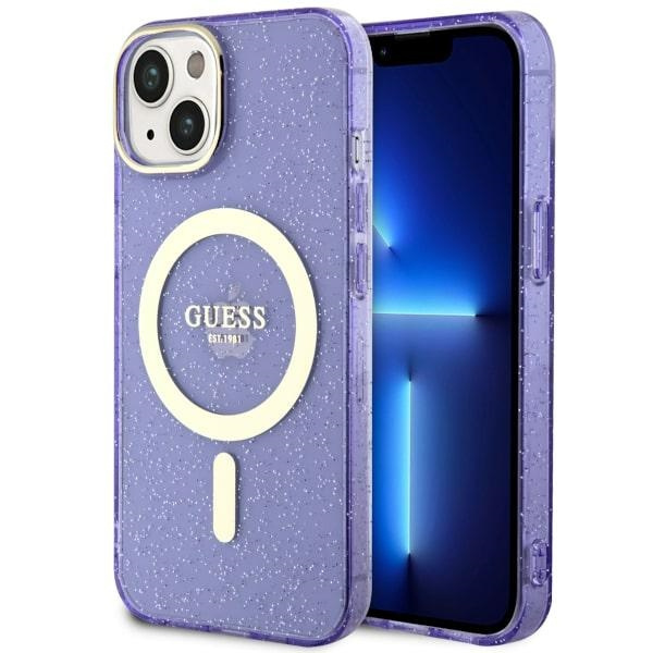 Guess GUHMP14MHCMCGU Apple iPhone 14 Plus purple hardcase Glitter Gold MagSafe