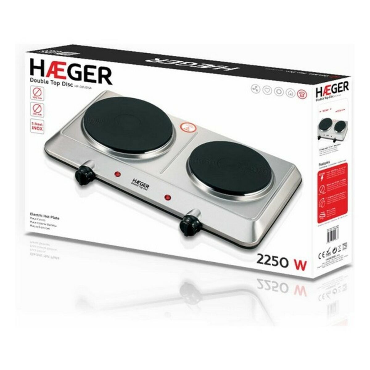 Electric Hot Plate Haeger Double Top Disc 2 Stoves 2250W