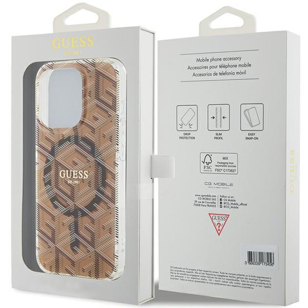 Guess GUHMP15LHGCUSTGW Apple iPhone 15 Pro hardcase IML GCube MagSafe brown