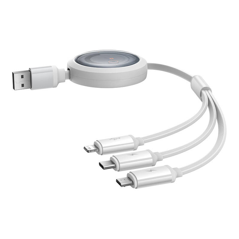 Baseus Free2Draw 3-in-1 cable USB-A / micro USB, Lightning, USB-C 3.5A cable 1.1m white