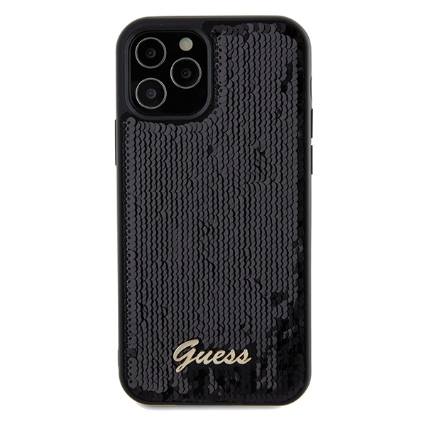 Guess GUHCP12MPSFDGSK Apple iPhone 12 / 12 Pro hardcase Sequin Script Metal black